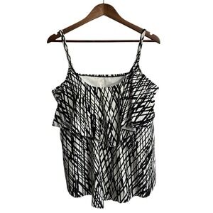 Maxine Of Hollywood tankini 20W black‎ abstract geometric artsy layered ruffle